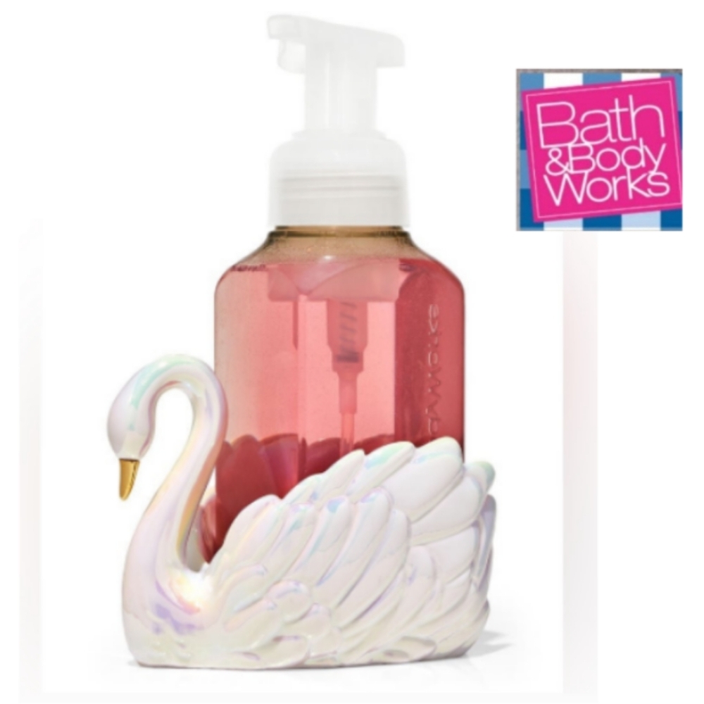 Bath Body Works Iridescent White Swan Foaming Hand Soap Holder